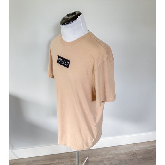 Guess Men's Tan T-Shirt with Logo Patch - Picture 3 of 8